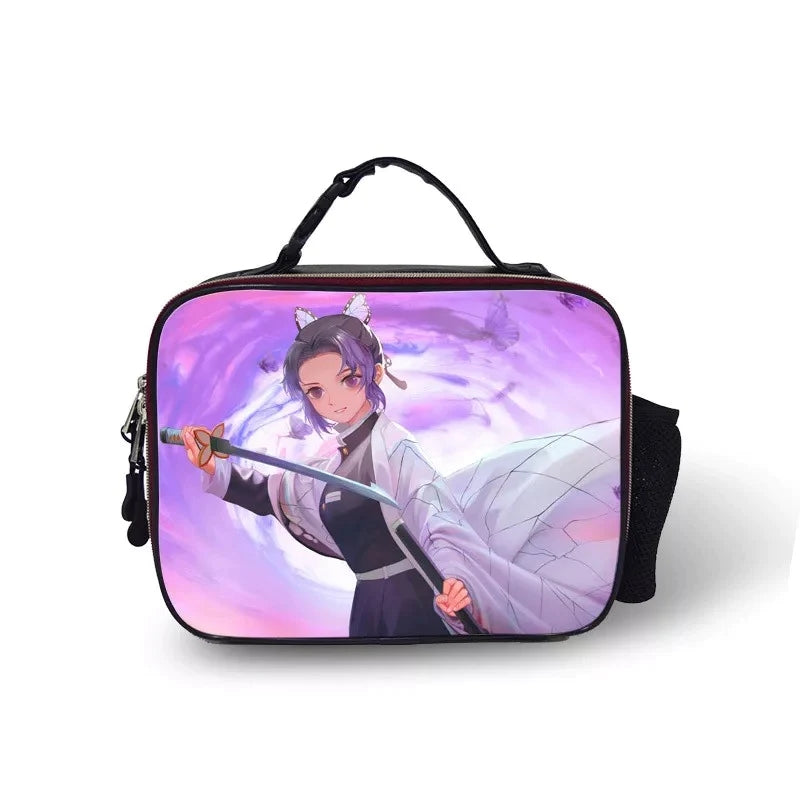 Demon Slayer Kimetsu no Yaiba PU Leather Portable Lunch Box School Tote Storage Picnic Bag