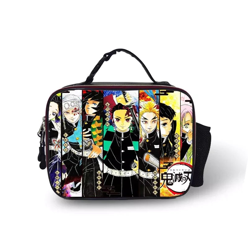 Demon Slayer Kimetsu no Yaiba PU Leather Portable Lunch Box School Tote Storage Picnic Bag