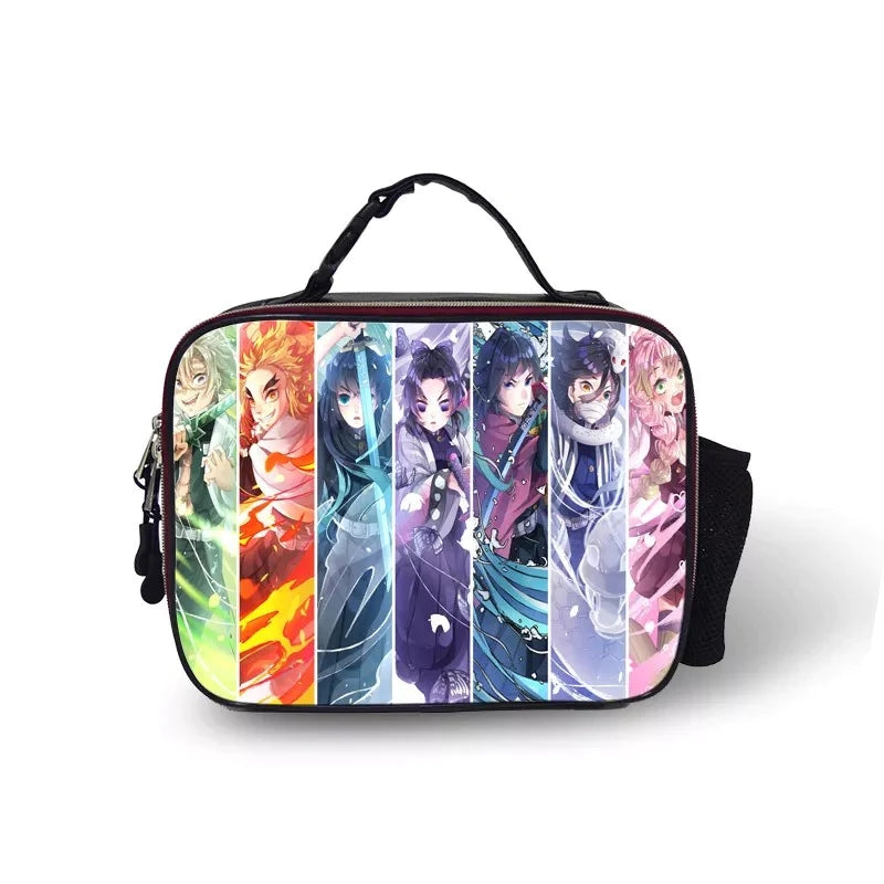 Demon Slayer Kimetsu no Yaiba PU Leather Portable Lunch Box School Tote Storage Picnic Bag