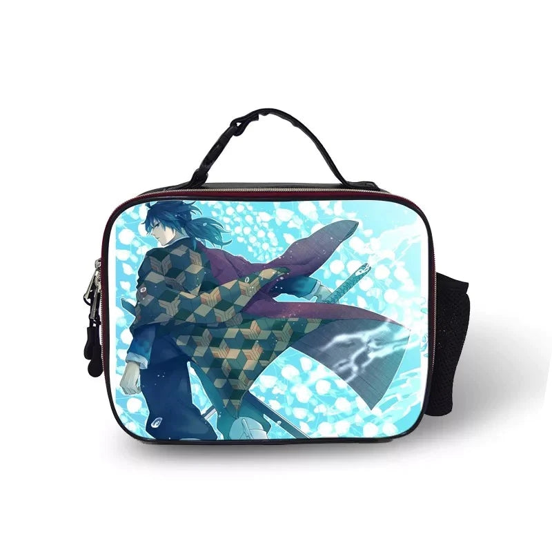 Demon Slayer Kimetsu no Yaiba PU Leather Portable Lunch Box School Tote Storage Picnic Bag