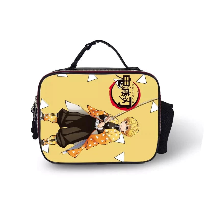 Demon Slayer Kimetsu no Yaiba PU Leather Portable Lunch Box School Tote Storage Picnic Bag