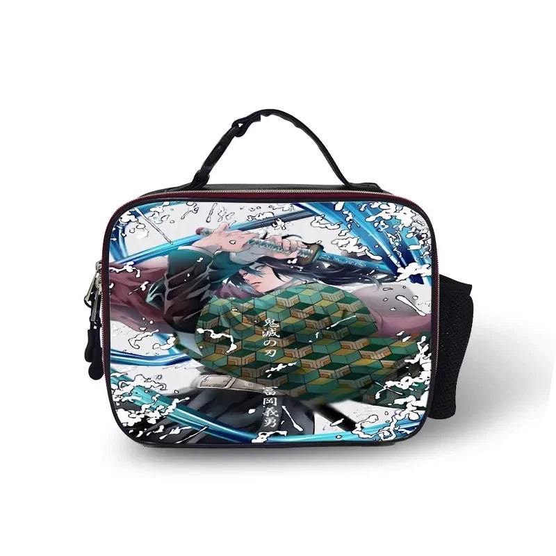 Demon Slayer Kimetsu no Yaiba PU Leather Portable Lunch Box School Tote Storage Picnic Bag