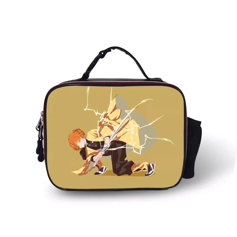 Demon Slayer Kimetsu no Yaiba PU Leather Portable Lunch Box School Tote Storage Picnic Bag
