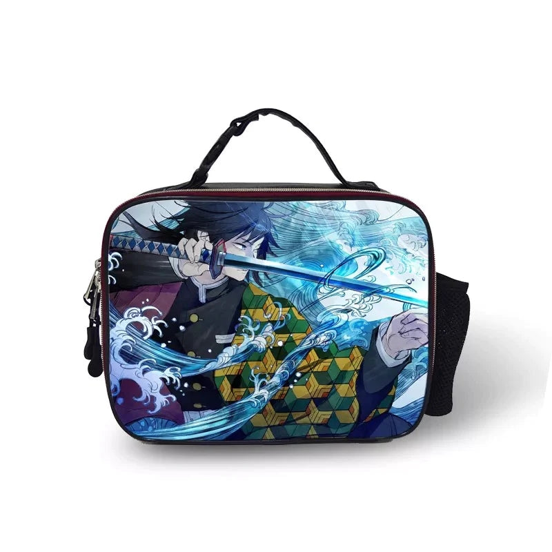 Demon Slayer Kimetsu no Yaiba PU Leather Portable Lunch Box School Tote Storage Picnic Bag