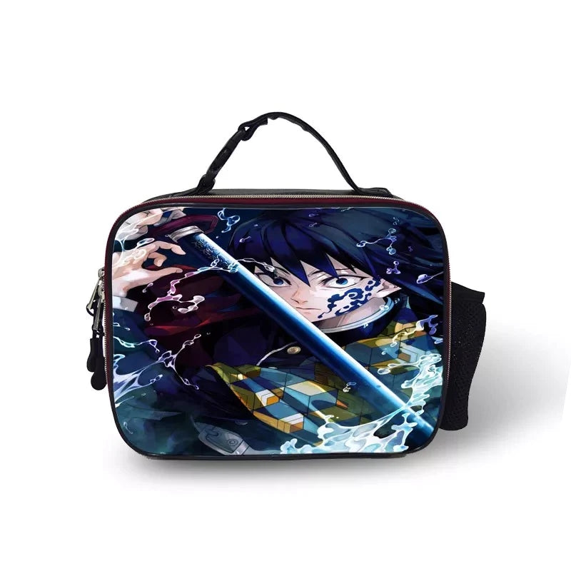 Demon Slayer Kimetsu no Yaiba PU Leather Portable Lunch Box School Tote Storage Picnic Bag