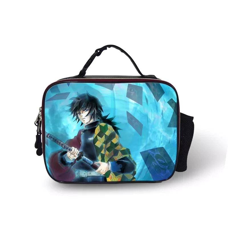 Demon Slayer Kimetsu no Yaiba PU Leather Portable Lunch Box School Tote Storage Picnic Bag