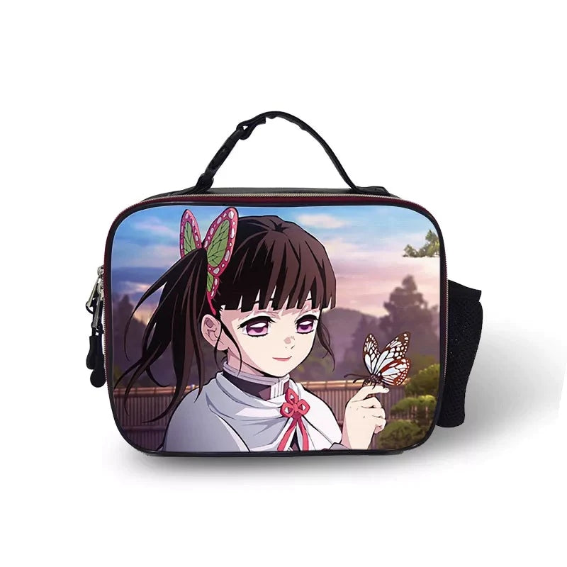 Demon Slayer Kimetsu no Yaiba PU Leather Portable Lunch Box School Tote Storage Picnic Bag