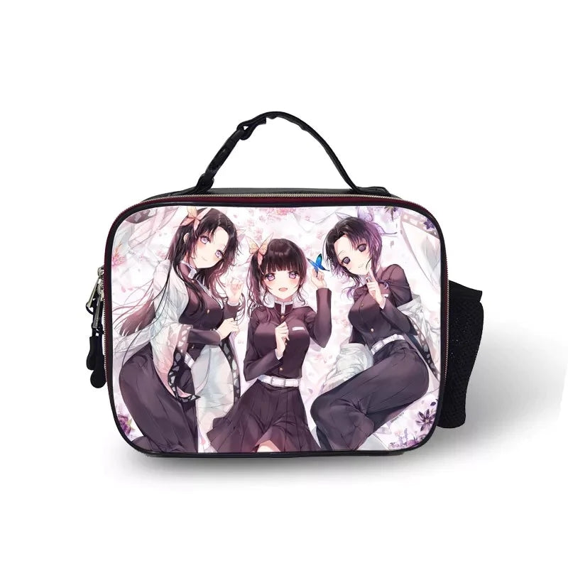 Demon Slayer Kimetsu no Yaiba PU Leather Portable Lunch Box School Tote Storage Picnic Bag