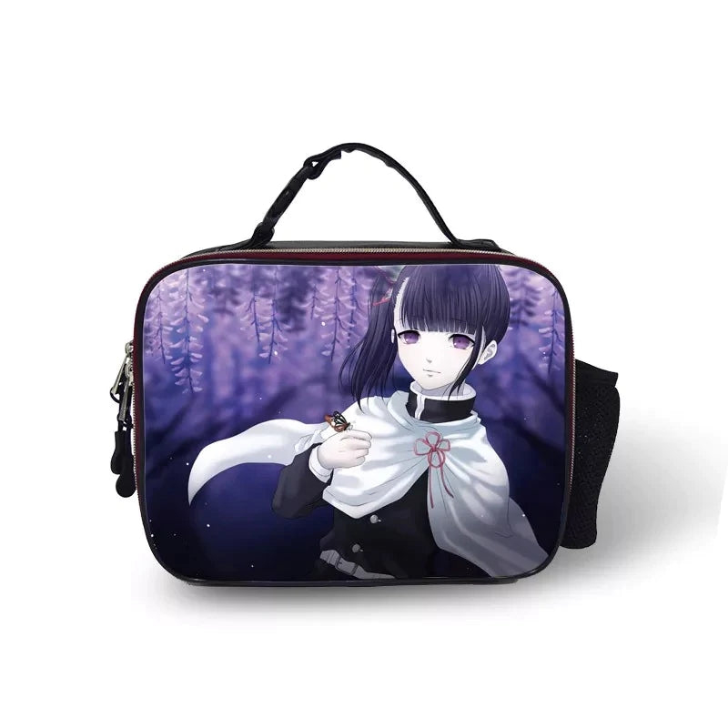 Demon Slayer Kimetsu no Yaiba PU Leather Portable Lunch Box School Tote Storage Picnic Bag