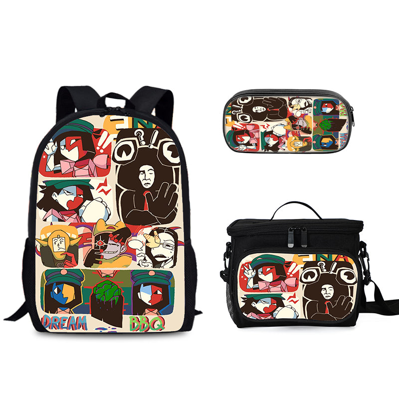 ENA dream BBQ Schoolbag Backpack Lunch Bag Pencil Case 3pcs Set Gift for Kids Students