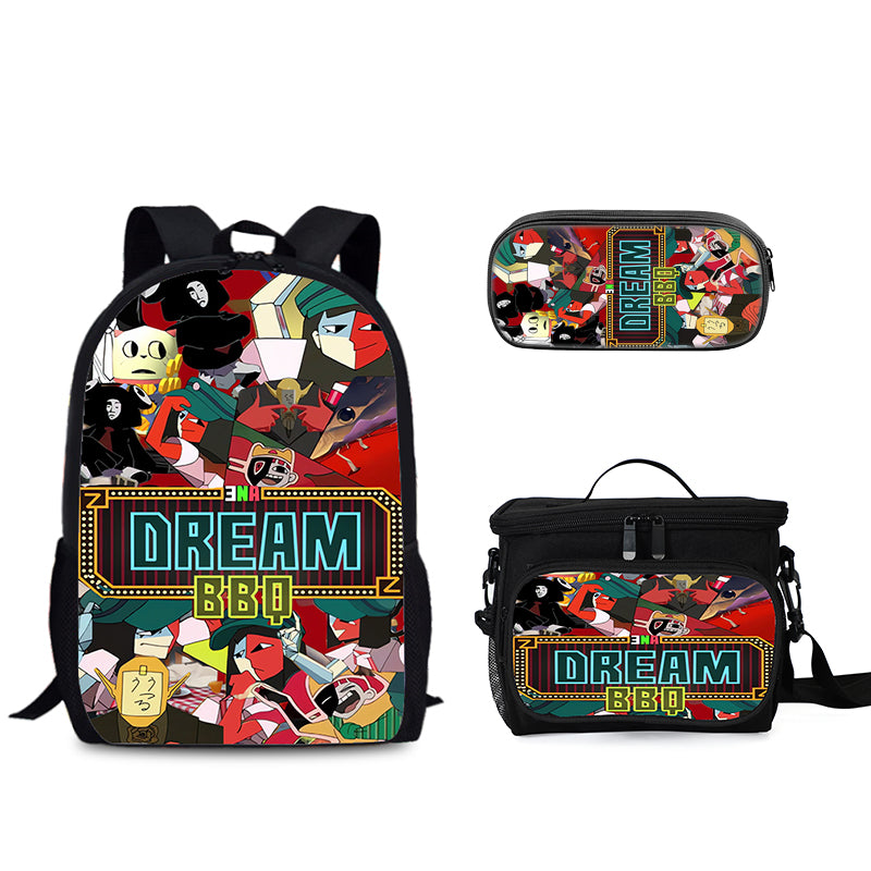 ENA dream BBQ Schoolbag Backpack Lunch Bag Pencil Case 3pcs Set Gift for Kids Students