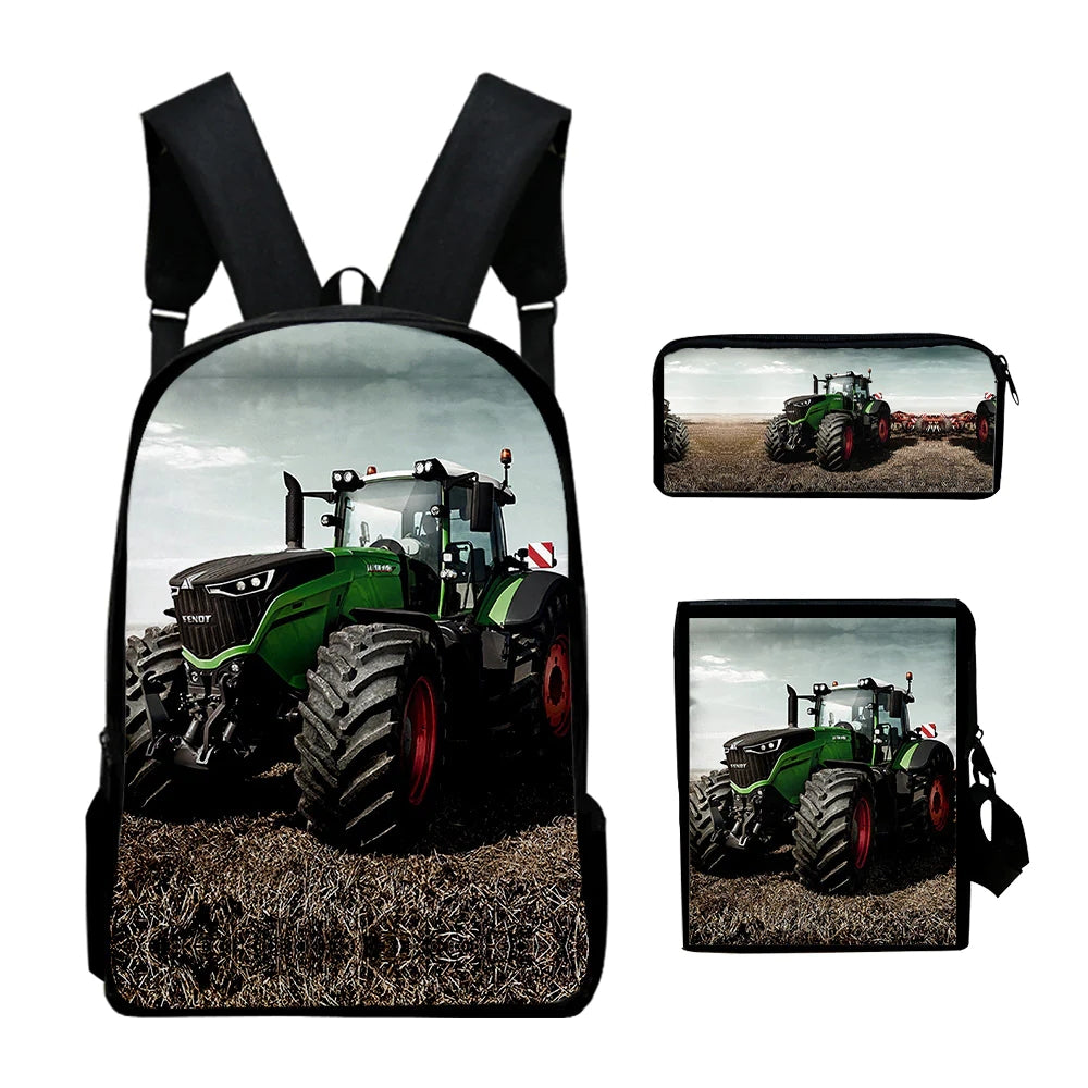 Farm Tractor School Bag Backpack Lunch Box Book Pencil Bags Set