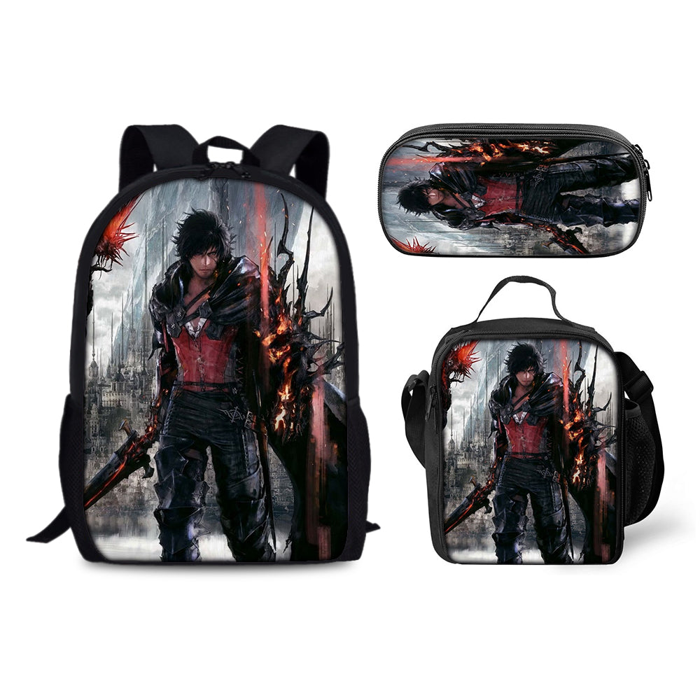 Final Fantasy Schoolbag Backpack Lunch Bag Pencil Case 3pcs Set Gift for Kids Students