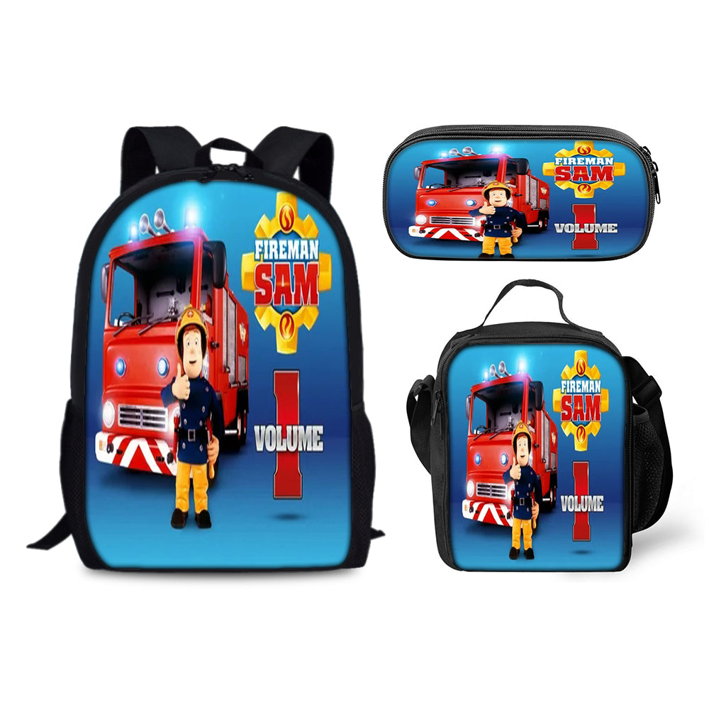 Fireman Sam Schoolbag Backpack Lunch Bag Pencil Case Set Gift for Kids Students
