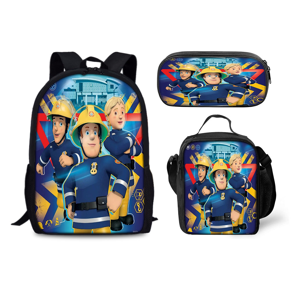 Fireman Sam Schoolbag Backpack Lunch Bag Pencil Case Set Gift for Kids Students