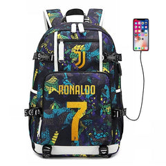 Football CR7 Ronaldo USB Charging Backpack School NoteBook Laptop Travel Bags