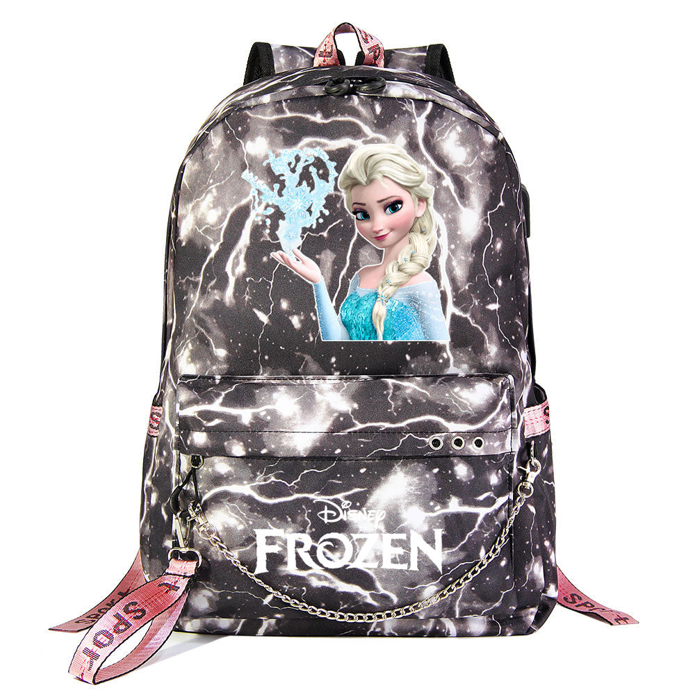 Frozen Elsa Anna USB Charging Backpack Schoolbag Notebook Bag Gifts for Kids Students