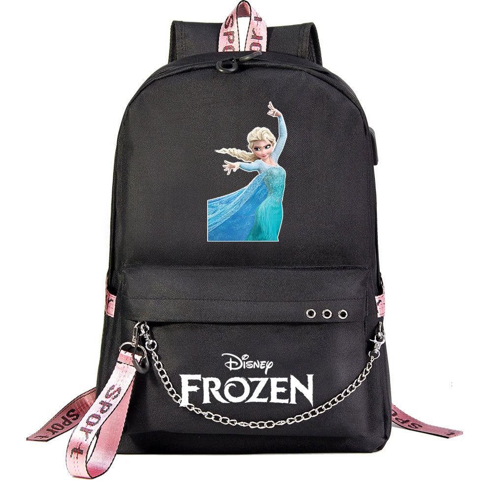 Frozen Elsa Anna USB Charging Backpack Schoolbag Notebook Bag Gifts for Kids Students