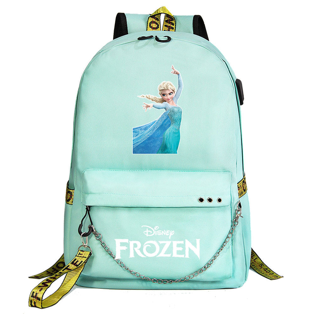 Frozen Elsa Anna USB Charging Backpack Schoolbag Notebook Bag Gifts for Kids Students