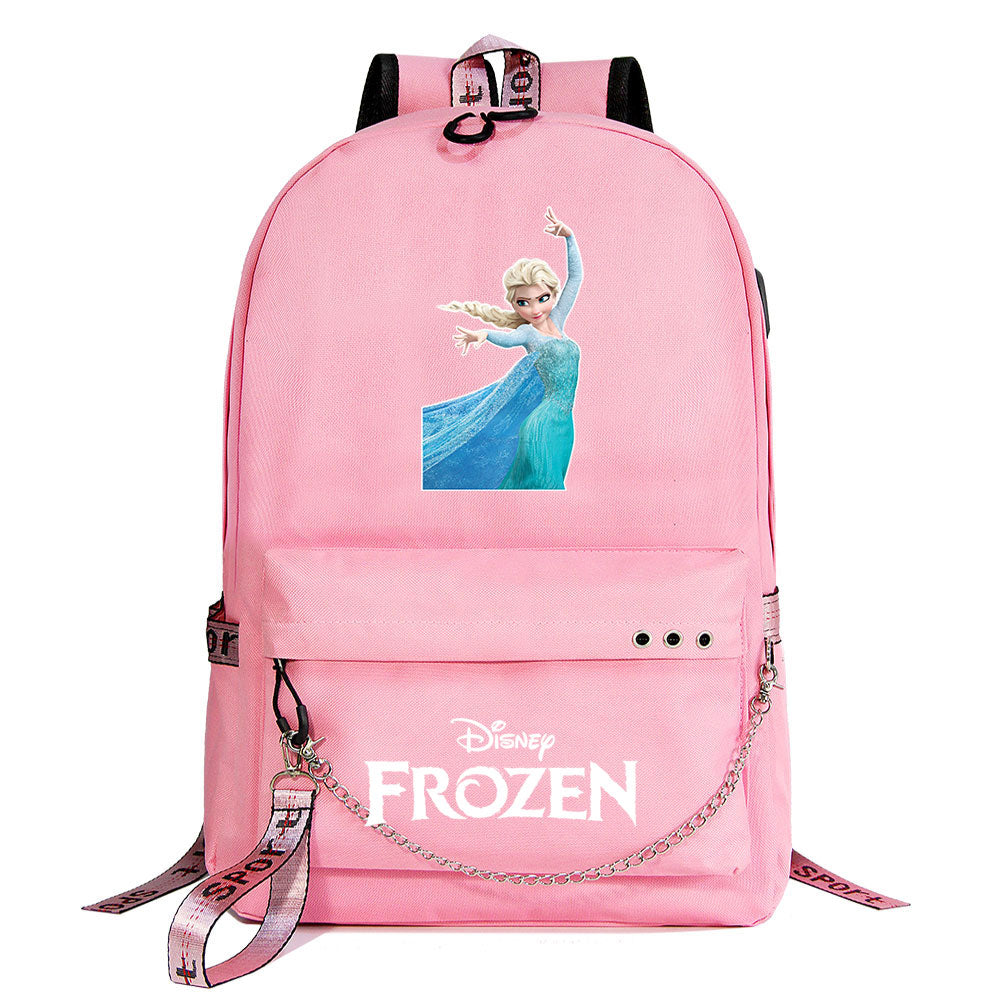 Frozen Elsa Anna USB Charging Backpack Schoolbag Notebook Bag Gifts for Kids Students