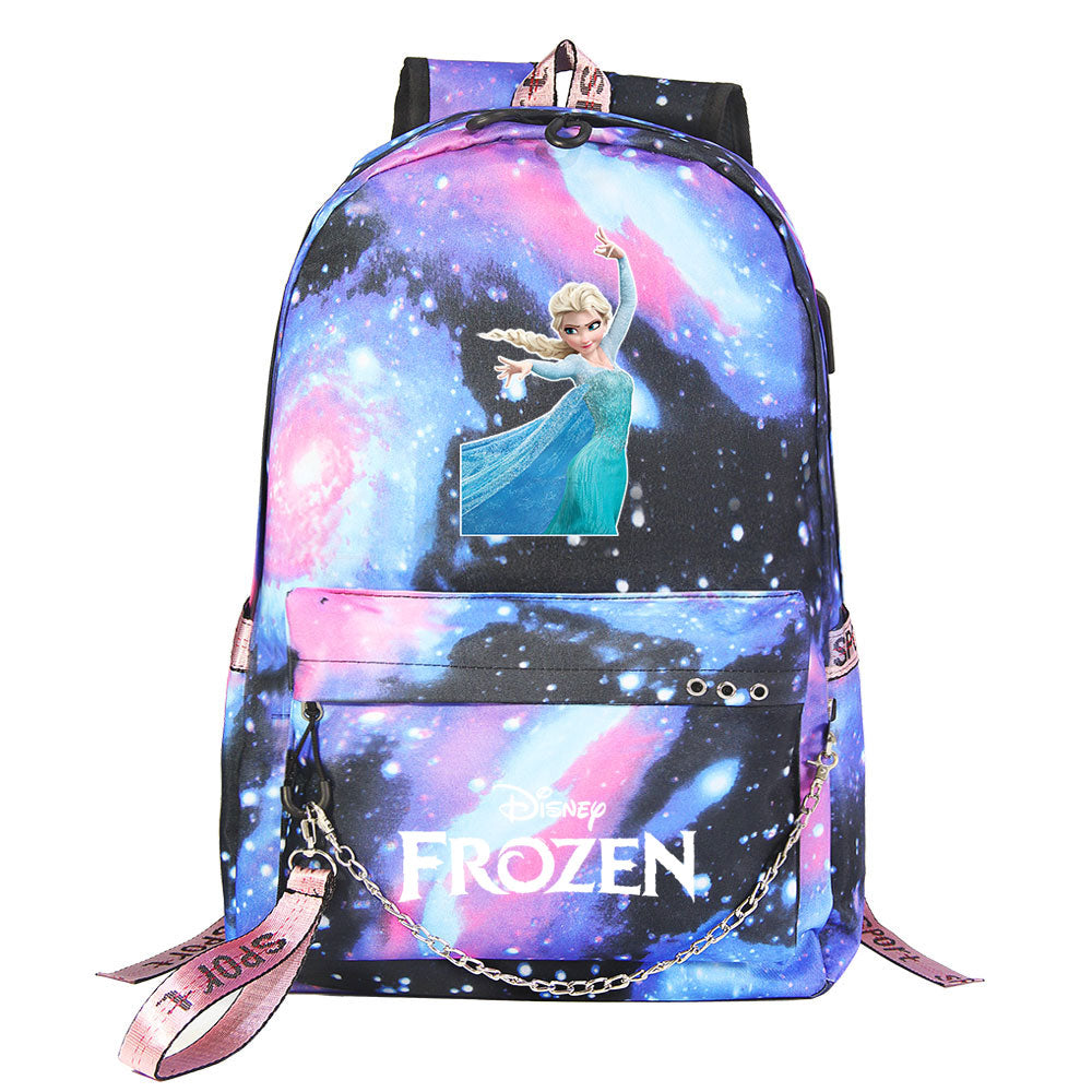 Frozen Elsa Anna USB Charging Backpack Schoolbag Notebook Bag Gifts for Kids Students