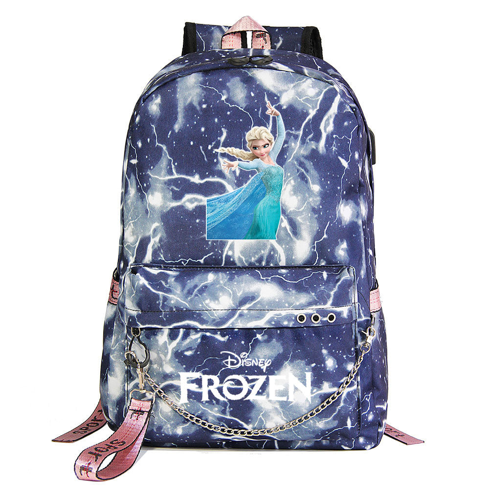 Frozen Elsa Anna USB Charging Backpack Schoolbag Notebook Bag Gifts for Kids Students