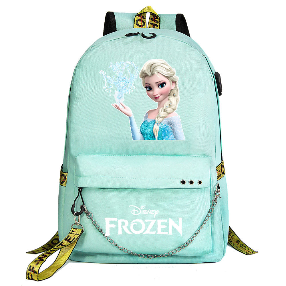 Frozen Elsa Anna USB Charging Backpack Schoolbag Notebook Bag Gifts for Kids Students