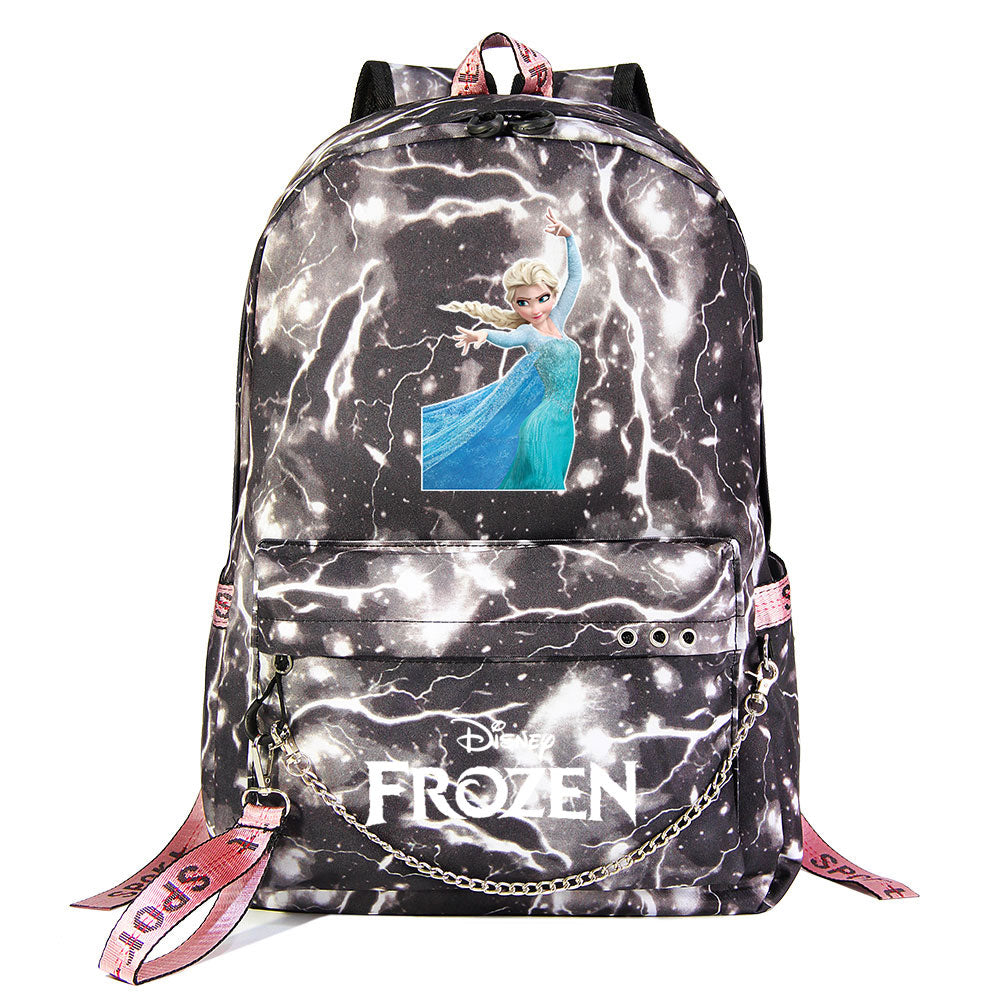 Frozen Elsa Anna USB Charging Backpack Schoolbag Notebook Bag Gifts for Kids Students