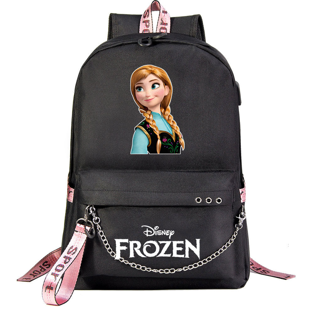 Frozen Elsa Anna USB Charging Backpack Schoolbag Notebook Bag Gifts for Kids Students