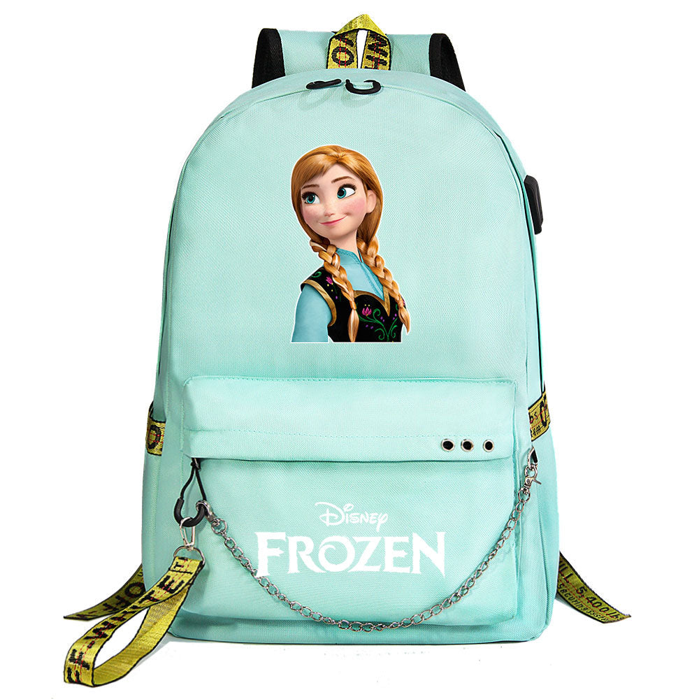 Frozen Elsa Anna USB Charging Backpack Schoolbag Notebook Bag Gifts for Kids Students