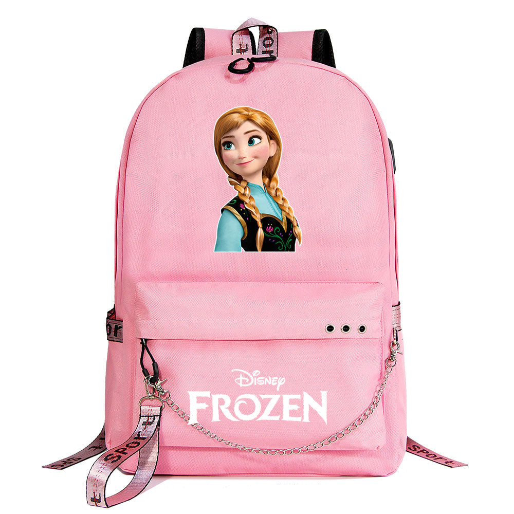 Frozen Elsa Anna USB Charging Backpack Schoolbag Notebook Bag Gifts for Kids Students
