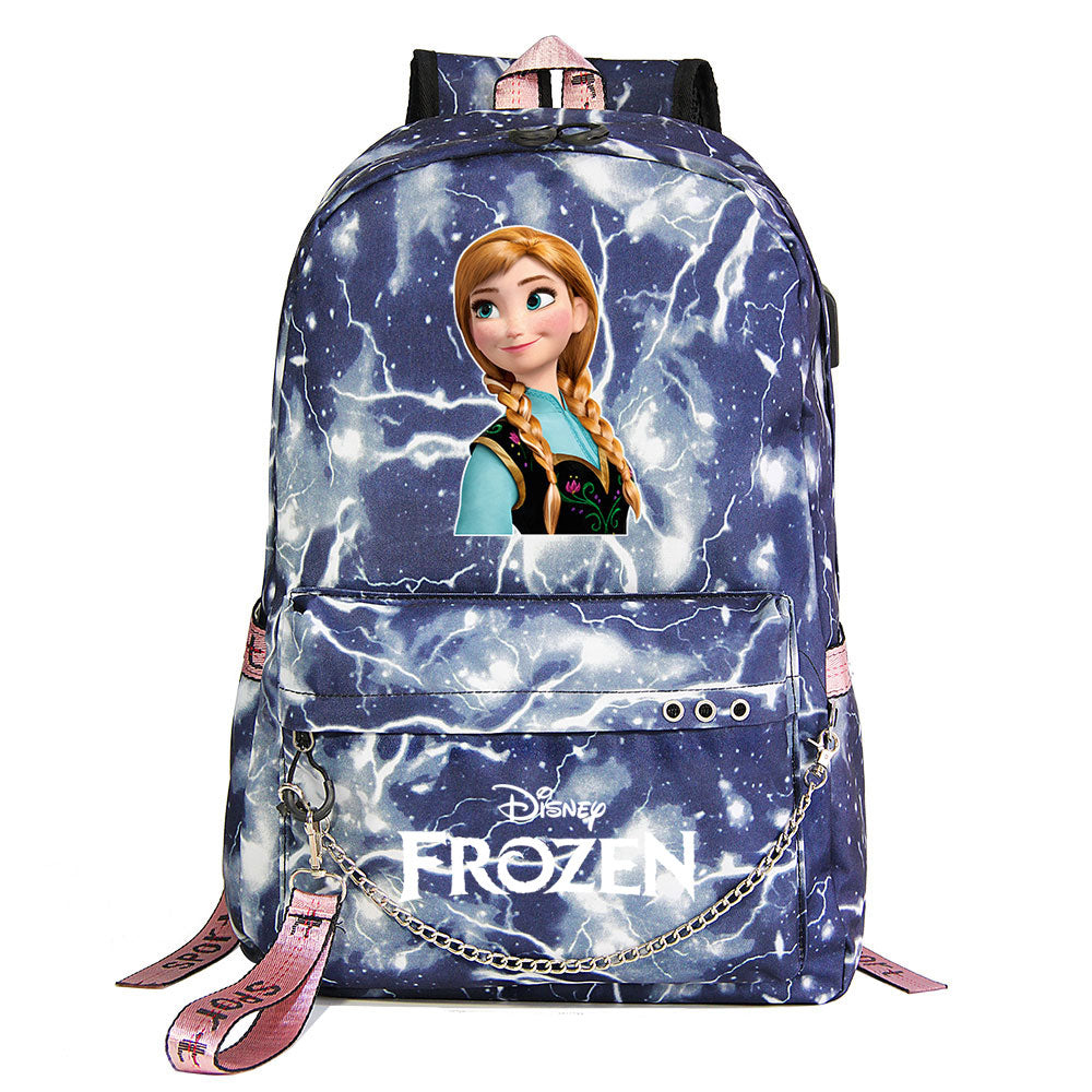 Frozen Elsa Anna USB Charging Backpack Schoolbag Notebook Bag Gifts for Kids Students