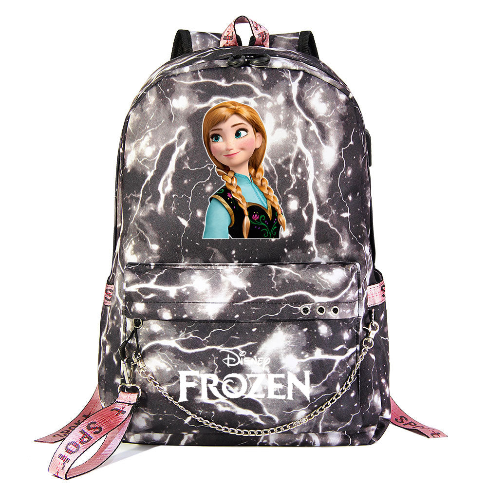 Frozen Elsa Anna USB Charging Backpack Schoolbag Notebook Bag Gifts for Kids Students