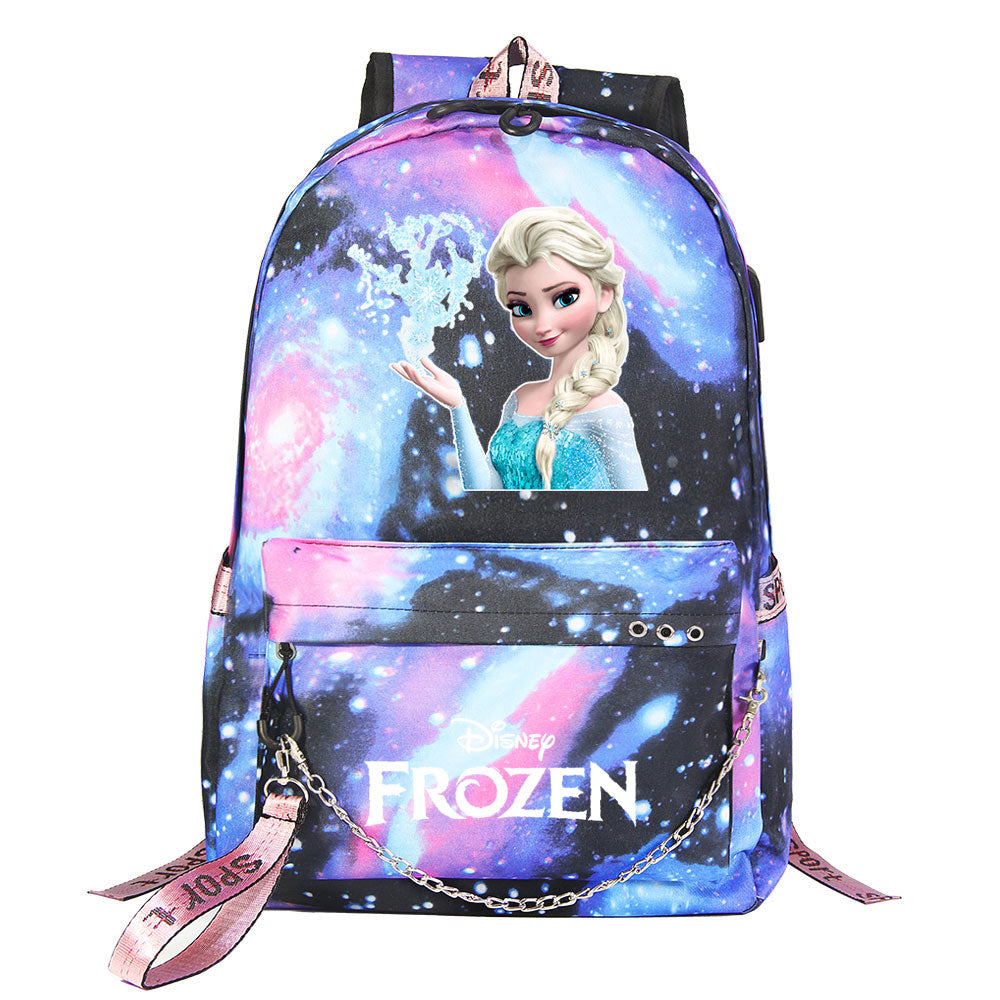 Frozen Elsa Anna USB Charging Backpack Schoolbag Notebook Bag Gifts for Kids Students