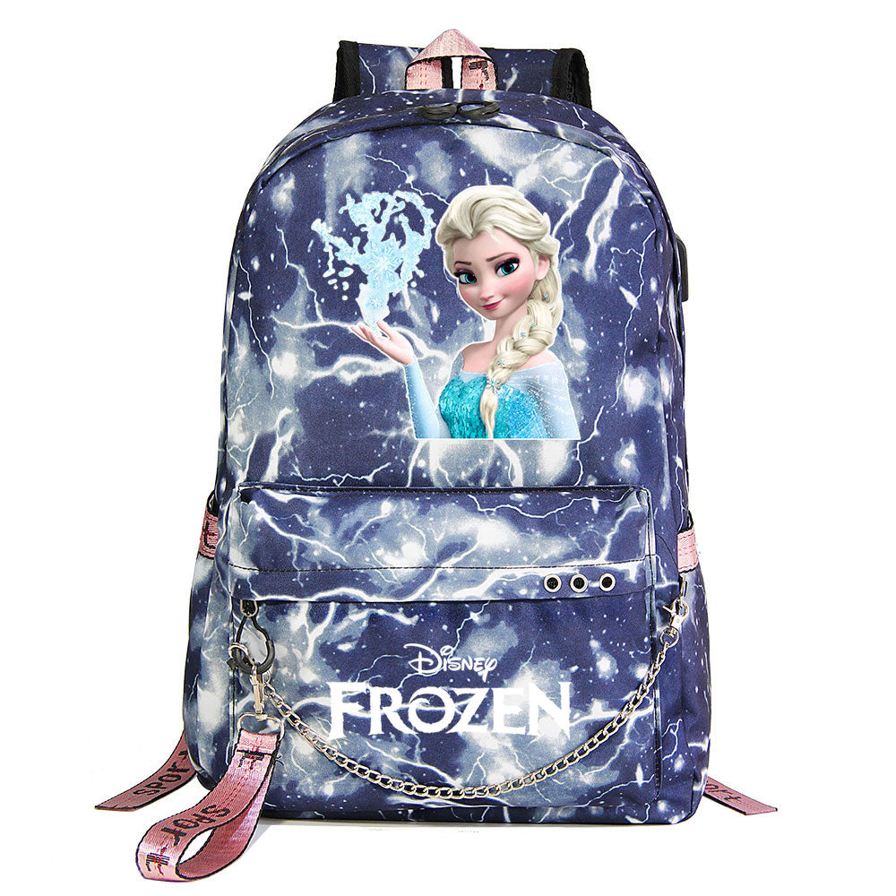 Frozen Elsa Anna USB Charging Backpack Schoolbag Notebook Bag Gifts for Kids Students