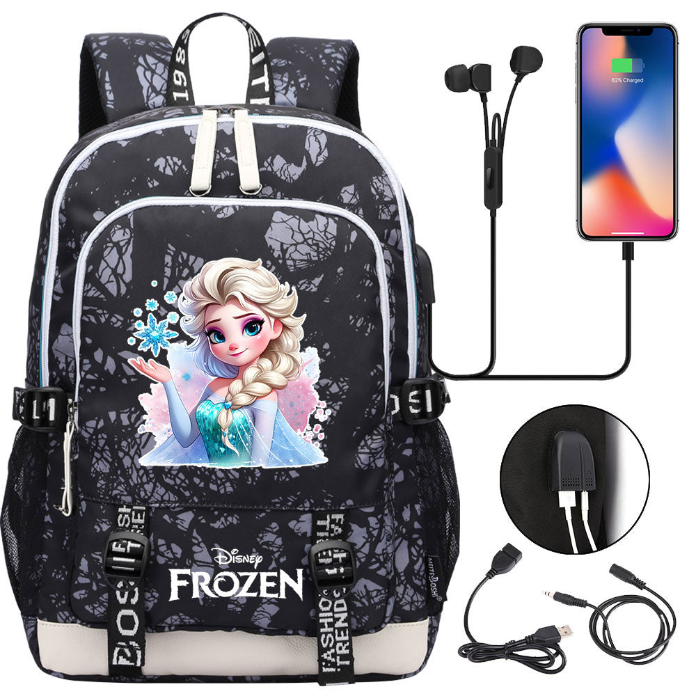 Frozen Elsa USB Charging Backpack School Note Book Laptop Travel Bags