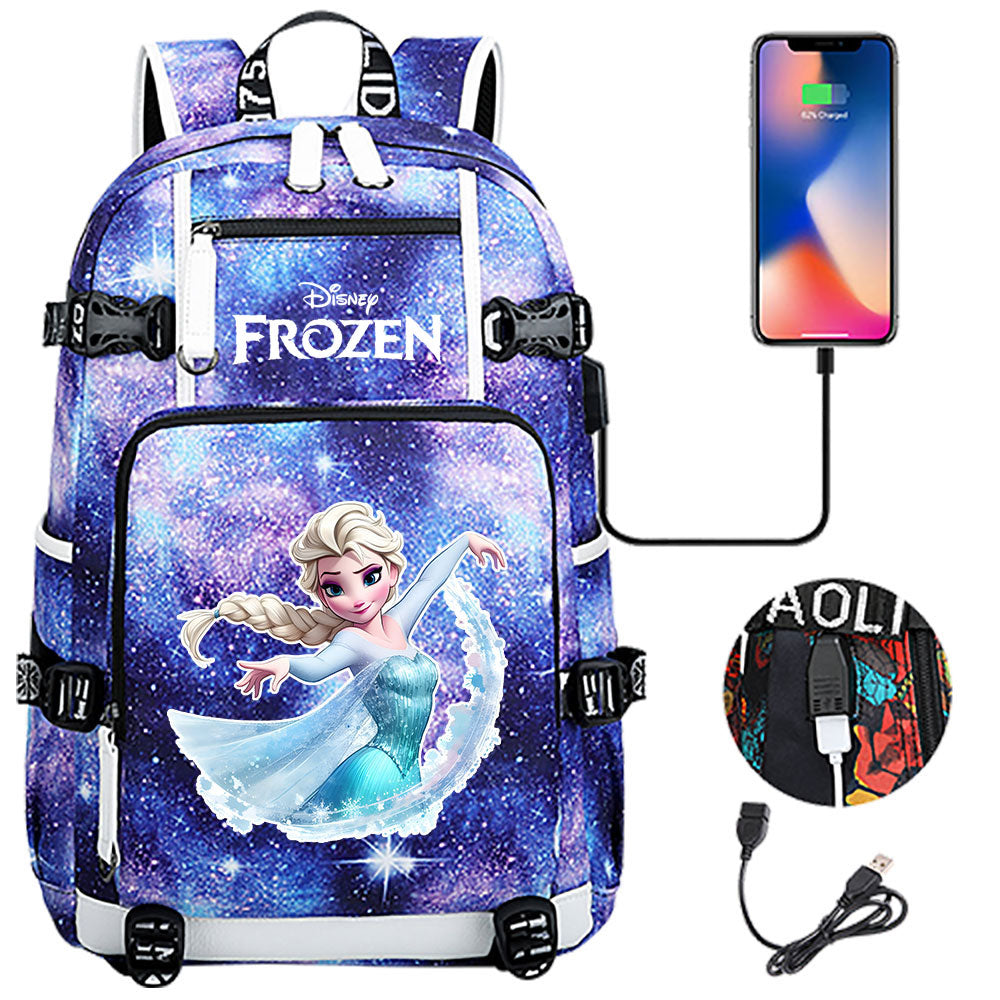 Frozen Elsa USB Charging Backpack School NoteBook Laptop Travel Bags