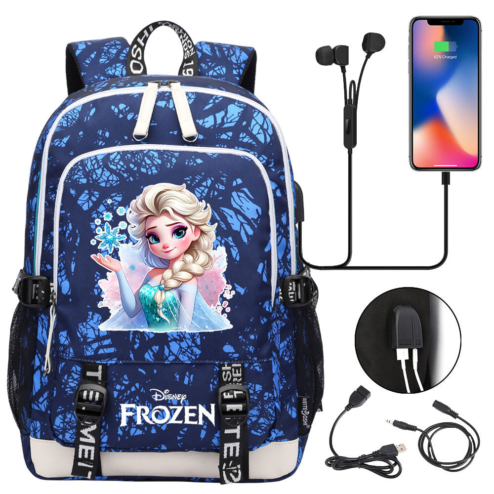 Frozen Elsa USB Charging Backpack School Note Book Laptop Travel Bags