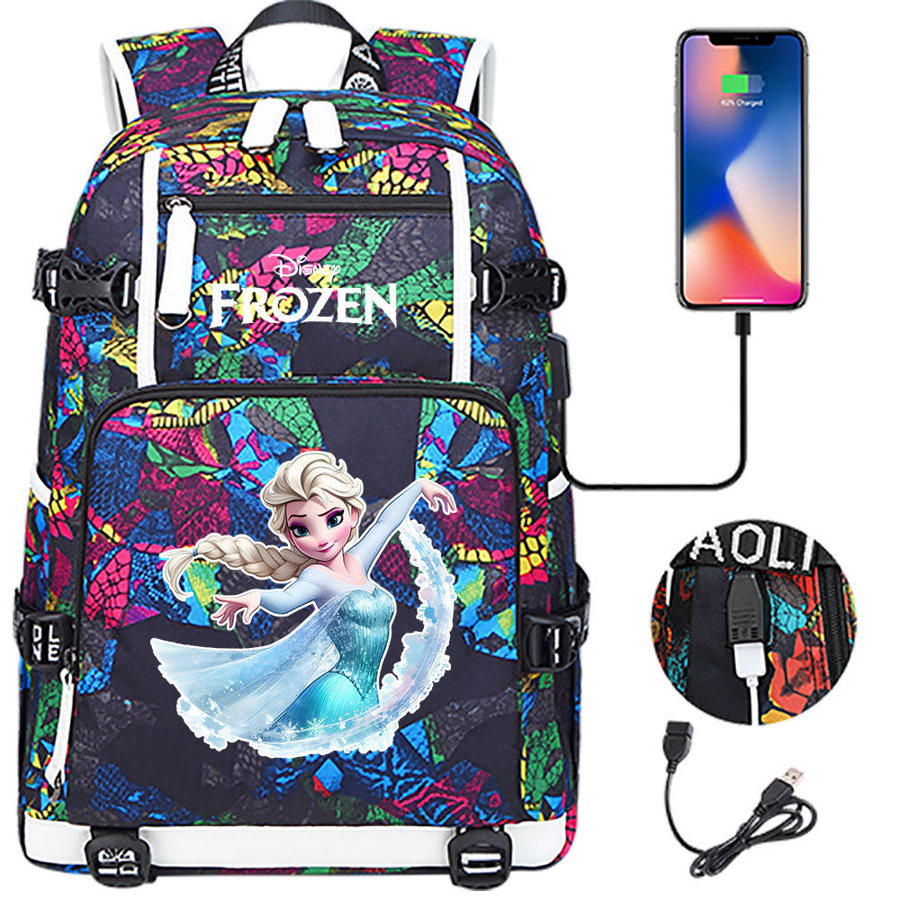 Frozen Elsa USB Charging Backpack School NoteBook Laptop Travel Bags