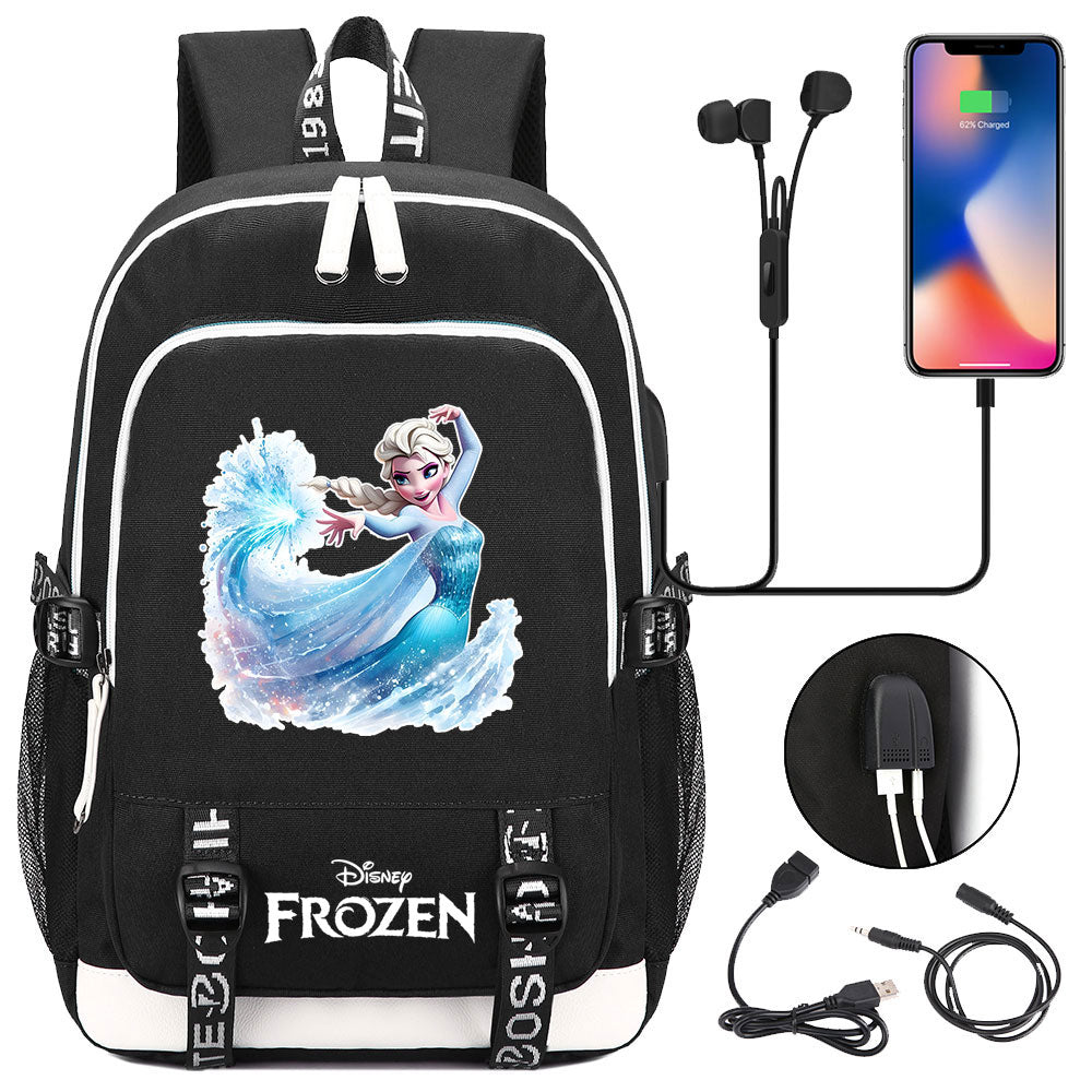 Frozen Elsa USB Charging Backpack School Note Book Laptop Travel Bags