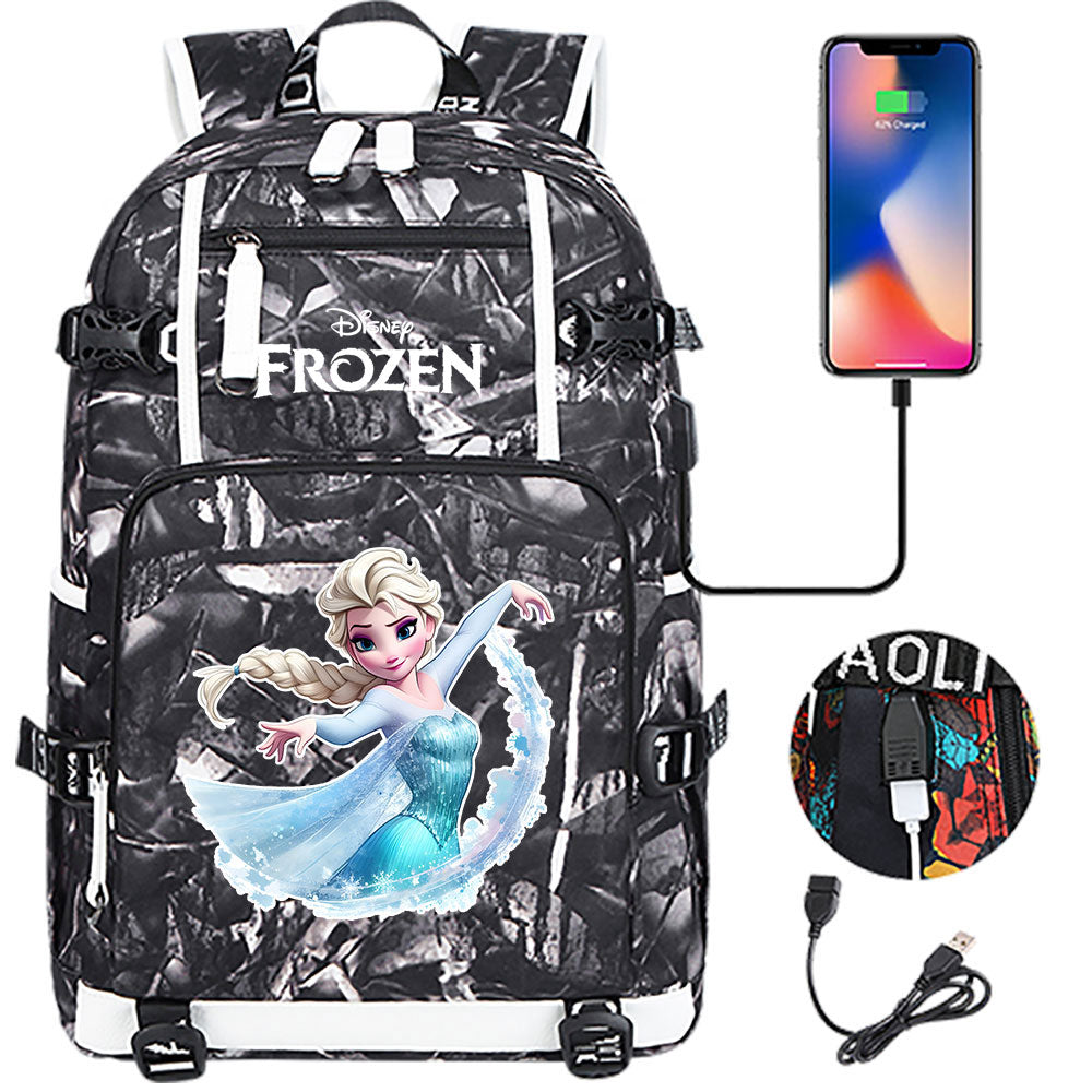Frozen Elsa USB Charging Backpack School NoteBook Laptop Travel Bags