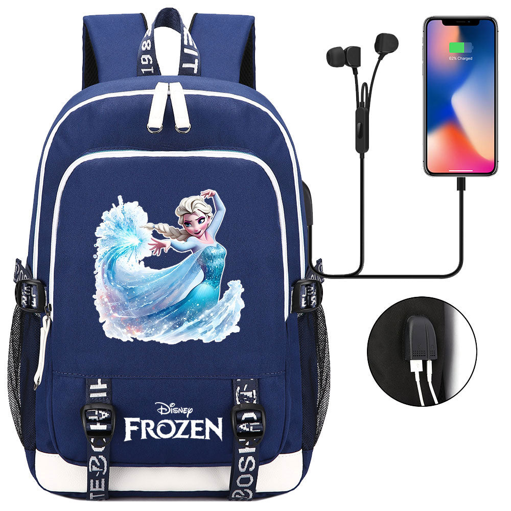 Frozen Elsa USB Charging Backpack School Note Book Laptop Travel Bags
