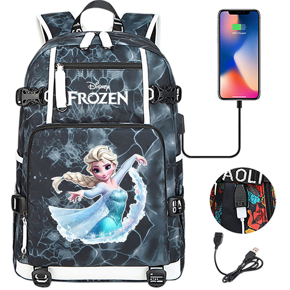 Frozen Elsa USB Charging Backpack School NoteBook Laptop Travel Bags