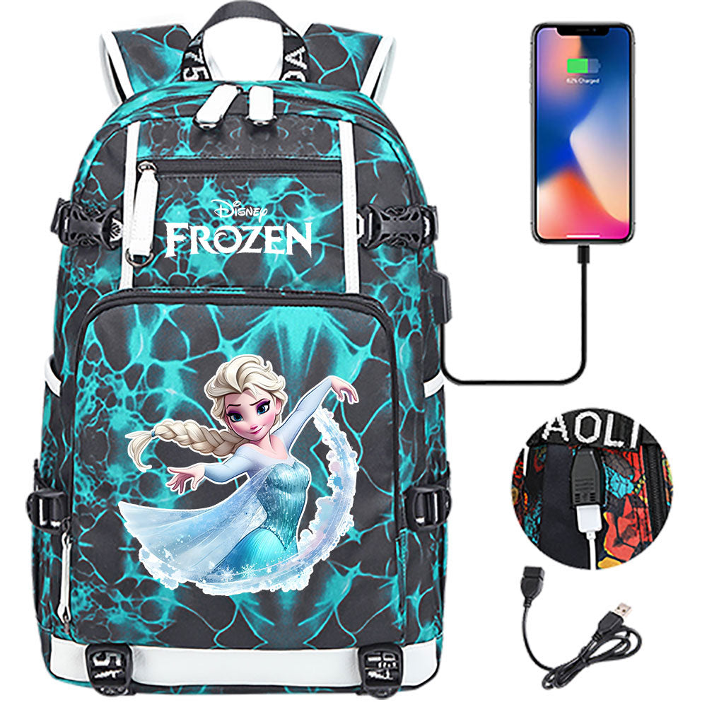 Frozen Elsa USB Charging Backpack School NoteBook Laptop Travel Bags