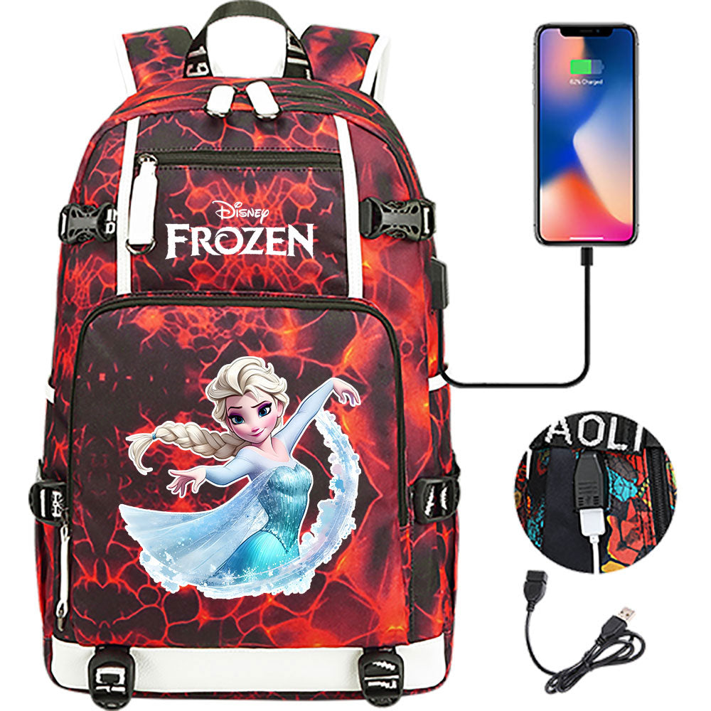 Frozen Elsa USB Charging Backpack School NoteBook Laptop Travel Bags