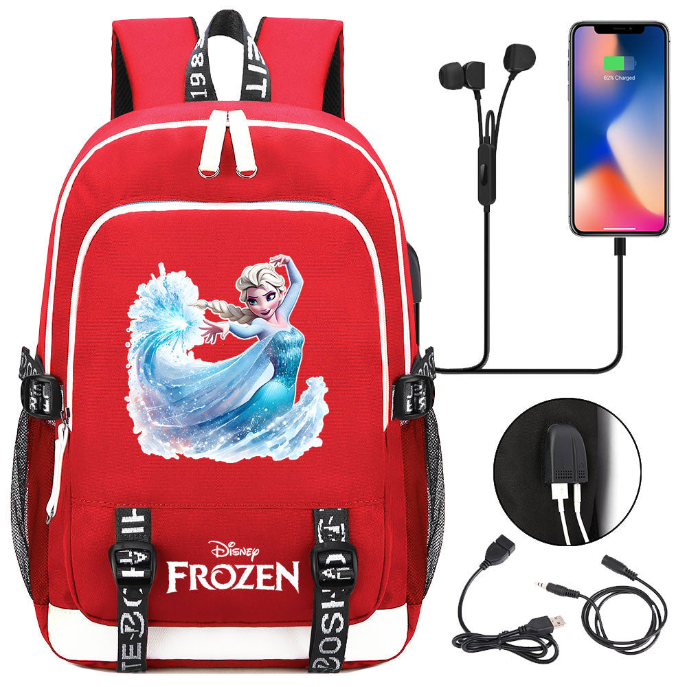 Frozen Elsa USB Charging Backpack School Note Book Laptop Travel Bags