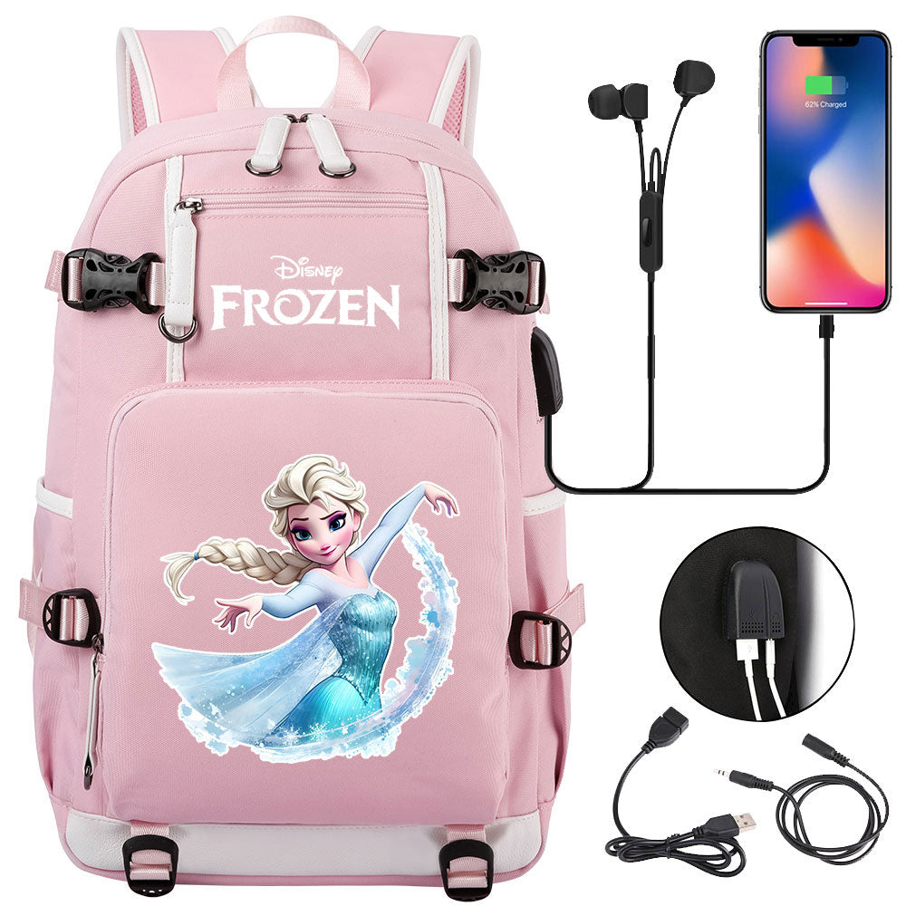 Frozen Elsa USB Charging Backpack School NoteBook Laptop Travel Bags