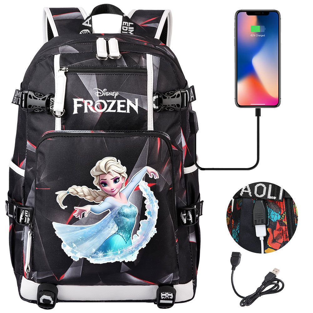 Frozen Elsa USB Charging Backpack School NoteBook Laptop Travel Bags