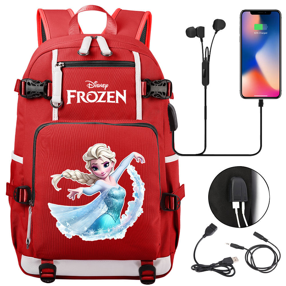 Frozen Elsa USB Charging Backpack School NoteBook Laptop Travel Bags