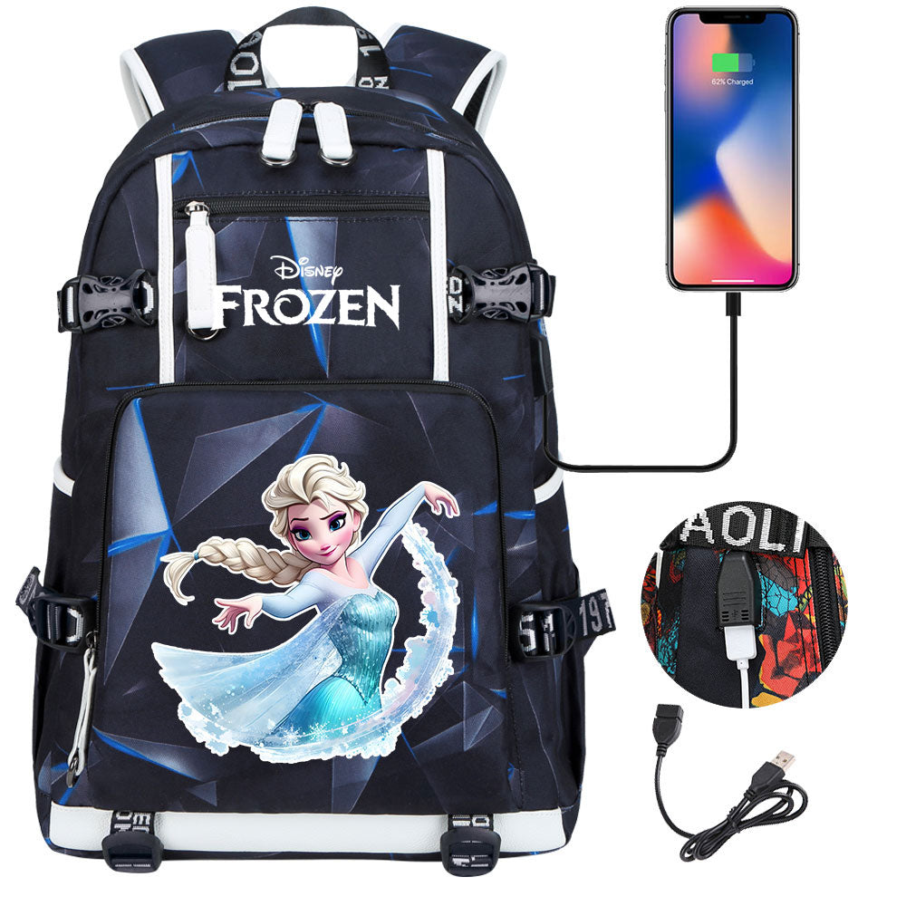 Frozen Elsa USB Charging Backpack School NoteBook Laptop Travel Bags